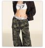 Women's American Camouflage Straight Cargo Pants - 2025 Spring/Autumn Collection, High-Waist Loose Fit Wide Leg.