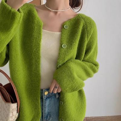 Koreański Styl Miękki i Przytulny Dzianinowy Top Damski Wiosenny i Jesienny Luźny Okrągły Dekolt Długi Rękaw Jednolity Kolor Sweter Kurtka Damska