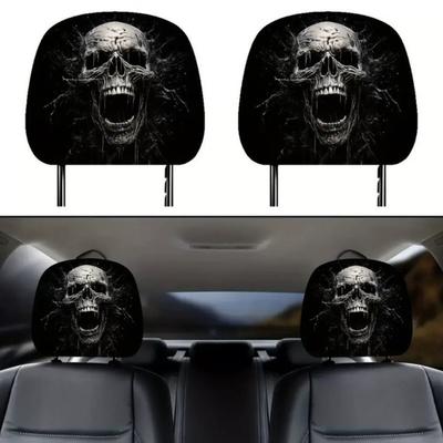Funny Car Headrest Covers Headrest Protector Universal Spooky Pattern Seat Breathable Stretchy Car