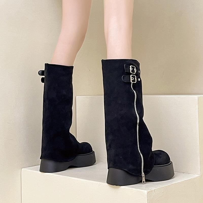 Retro Versatile Sleeve Thick Heel Thick Sole Women's Boots Autumn and Winter Europe and the United States Neutral Simple Fashion Boots Tide
