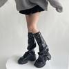 Women Punk Buckle Leather Leg Warmers Harajuku Grunge Leg Socks Side Buttons Wide Baggy Boot Covers Gaiters Streetwear