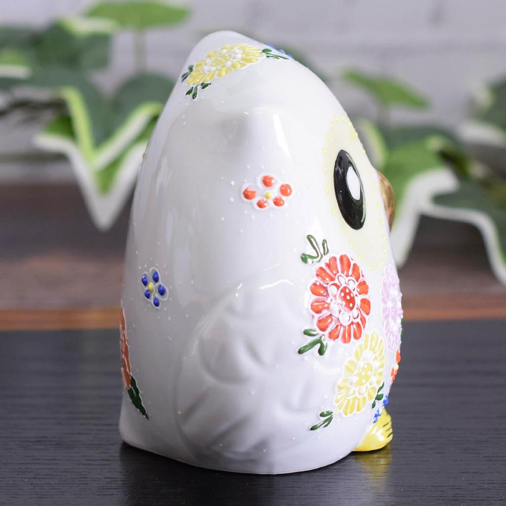 Waza no Kura Stylish Owl Figurine, Kutani Ware, Owl in Floral Design, Ceramic, Lucky Charm, High-End Brand, Interior Decor, Object, Perfect for 60th,