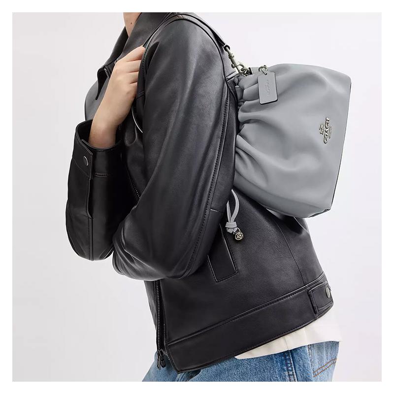 Coach Faye 22 Logo Removable Shoulder Strap Smooth Leather Crossbody Shoulder Bag Small Women's Gray Blue