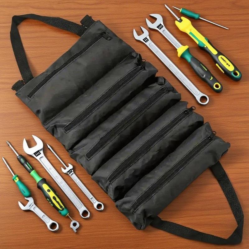 1Pc Waterproof Magnetic Buckle Tool Roll Oxford Fabric Tool Bag for Home Storage and Multi-Purpose Use
