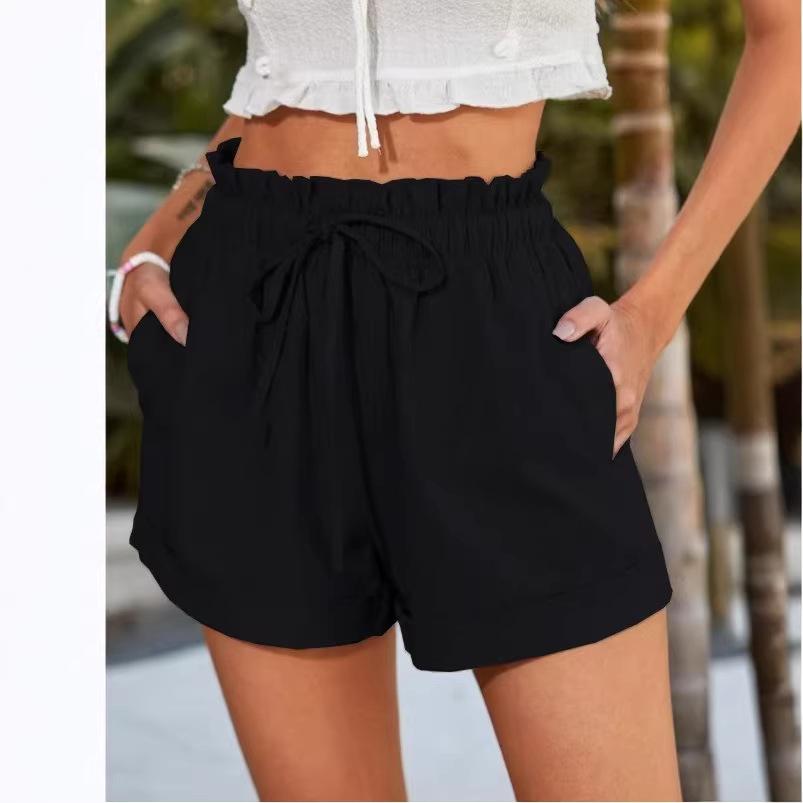 High-Waist Solid Color Loose Casual Fashion Shorts for Women