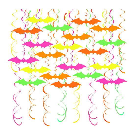 Glow in The Dark Halloween Bat Decoration Fluorescent Paper Bat Hanging Swirls Halloween Party Ceiling Streamers for Neon Party Room Decor