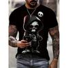 European Sizes Men's 3D Printed Cute Skull Graphic T-Shirt - Polyester Casual Short Sleeve Tee with Hooded Character Design