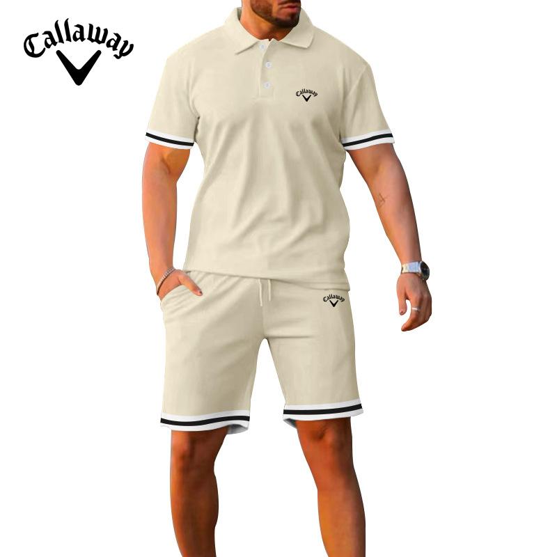 

Літні чоловічі шорти з короткими рукавами з коміром і пряжкою з вишивкою Callaway, великий набір для спорту та відпочинку XL слонова кістка
