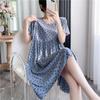 Cotton and silk nightgown women's summer thin short-sleeved cartoon printed pajamas can be worn outside long large size loose knee pajamas