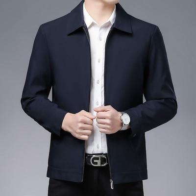Pánská bunda Elegantní bunda s klopami pro muže středního věku Zapínání na zip Kapsy Formální obchodní nebo ležérní nošení Jaro Podzim