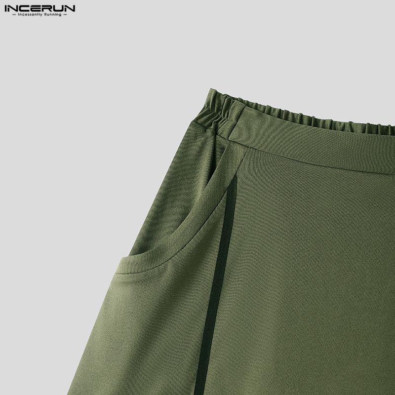 INCERUN Men Elastic Waist Splicing Casual Long Drop-crotch Pants Trousers