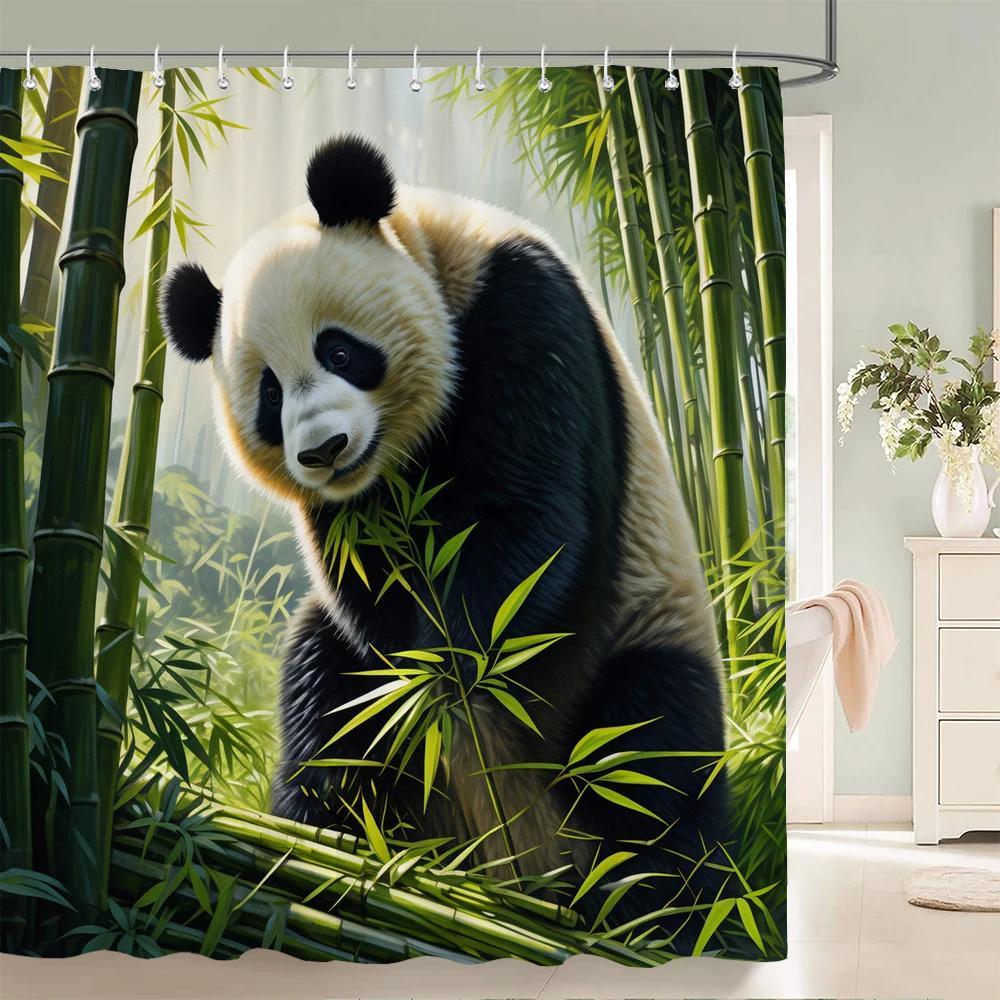 1 pcs Bear, panda, cat, animal printed shower curtain bathroom partition bathroom curtain with hooks home decorative curtain