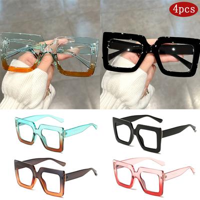 1 Set Mode Quadratische Brillenfassung Damen Klassisch Großes Gestell Flache Brille Bunte Farbverlauf-Gestelle Stilvolles Accessoire