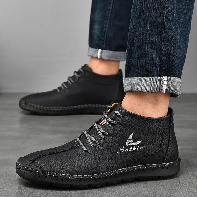 Men's Martin Boots In Large Size, Mid Top Leather Boots, Outdoor Casual, Handmade Stitched Short Boots, Men's