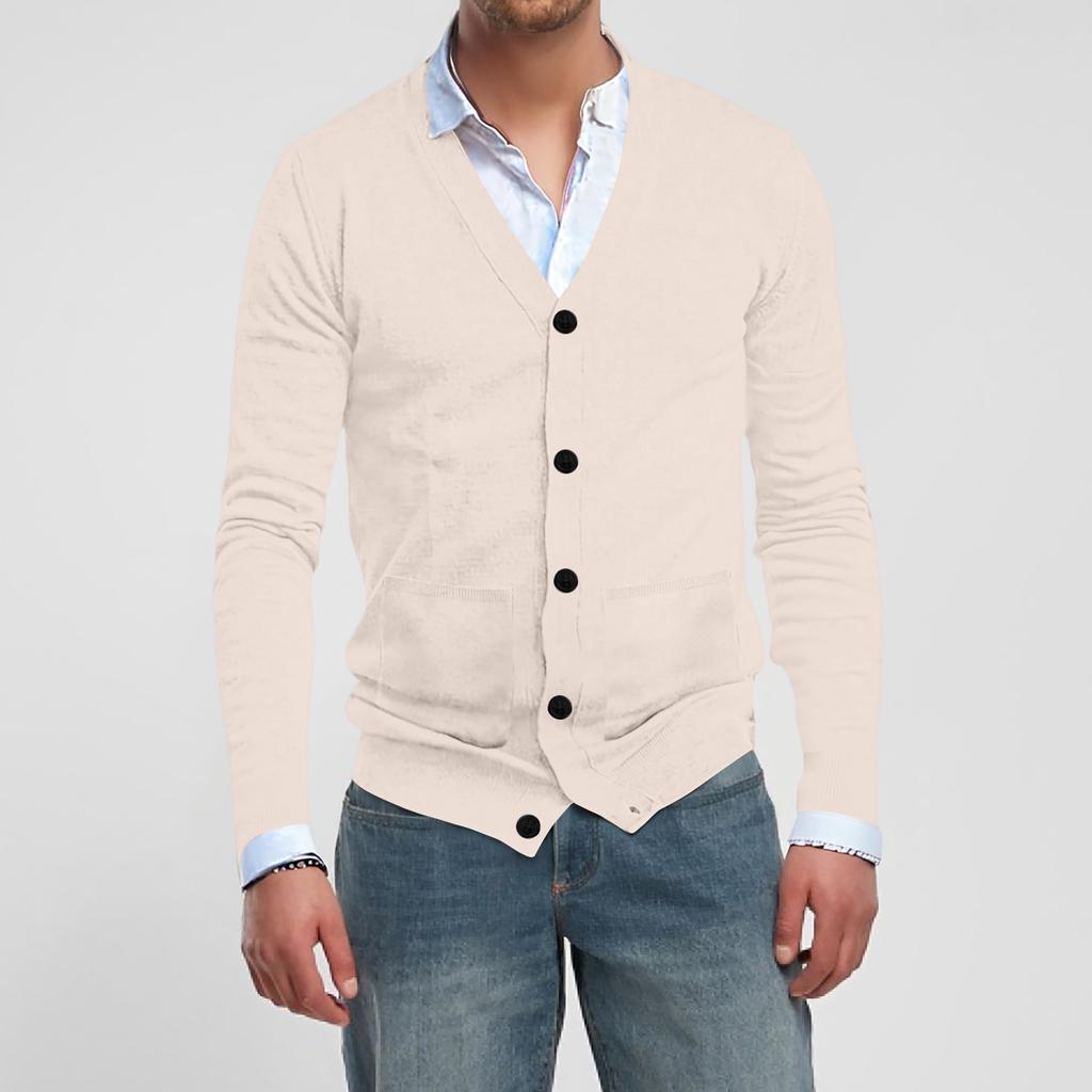 Men's Casual V-neck Knitted Fitted Shirt Jacket