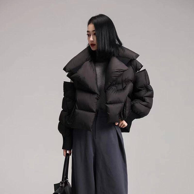 Mode Damen Daunenjacke Winter Weiße Entendaunen Hohe Qualität Gestricktes Patchwork Revers Damen Daunenjacke