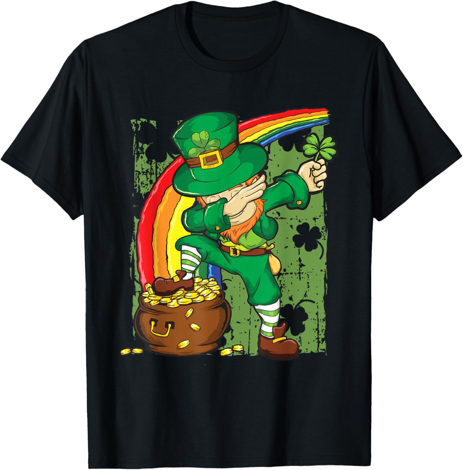

Dabbing Leprechaun Pot of Gold Rainbow St Patricks Day Graphic Tee Men Casual Cotton Short Sleeve T-Shirt 4XL