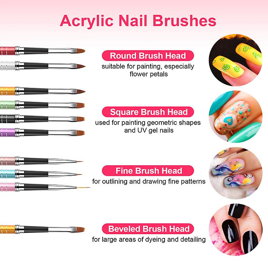 10Pcs/lot Nail Art Brush Set 10 Colors Different Sizes Copper Handle Design Polish Nylon UV Gel Painting Nail Brushes