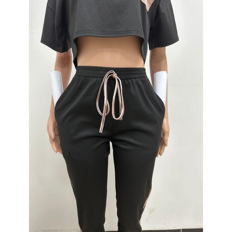 Damen Sommer Kleiner Duft Kurzarm Tasche Farbkontrast Mode Lässig Zweiteiliger Anzug