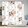 Animal Pattern Shower Curtain Cute Cow Print Fabric Shower Curtains for Home Bathroom Decor White Background with Flowers and Cl