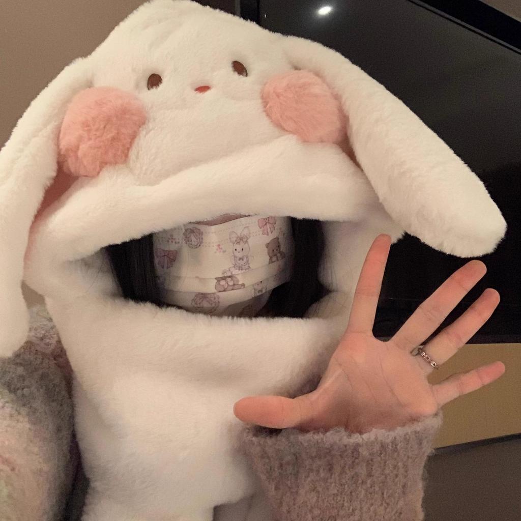 Women's Winter Rabbit Plush Hat, Scarf & Gloves Set - Cute, Thick, and Windproof.