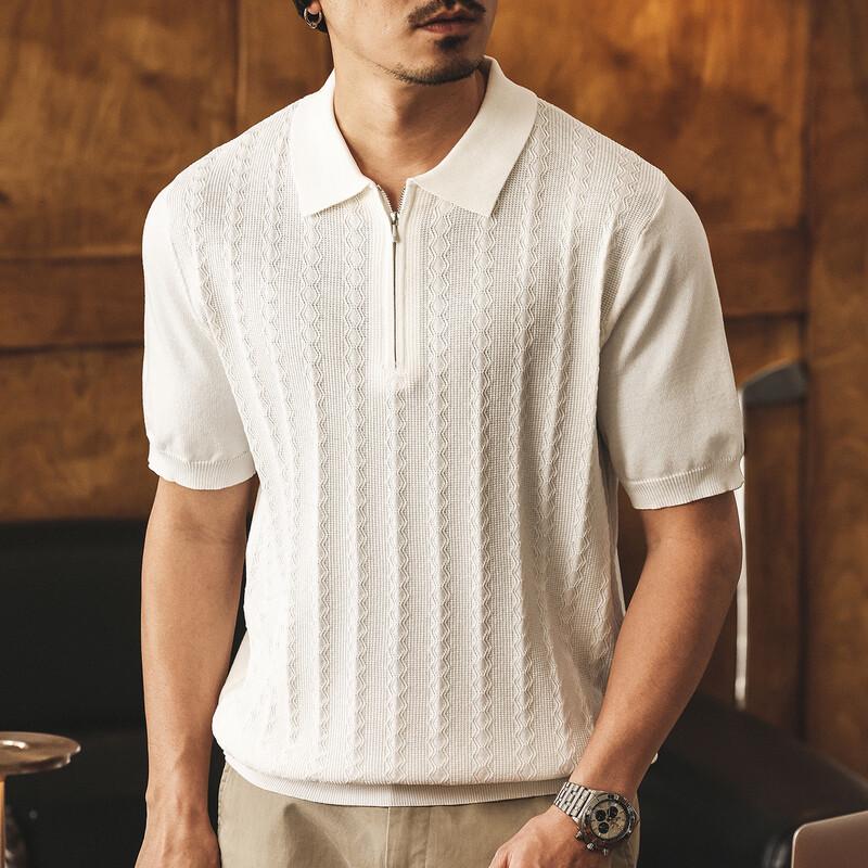 Jie Lei Nuo Men's Premium Jacquard Half-Zip Knit Polo Shirt
