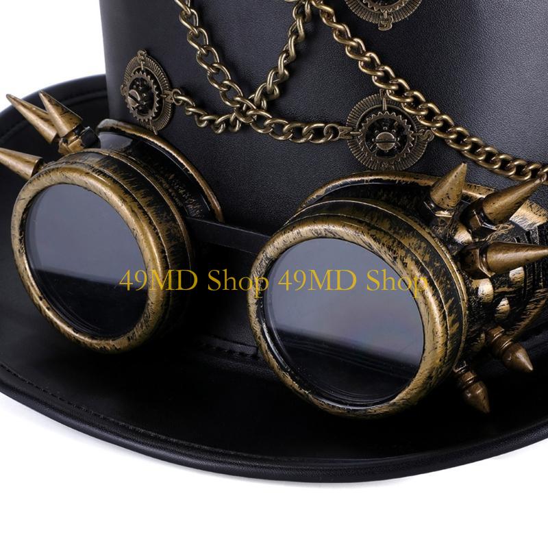 49MD Schwarzer PU-Leder Steampunk Hut Cosplay Kopfbedeckung für Maskenbälle Tanzveranstaltungen