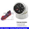 Universal Auto Car 52MM Fuel Level Gauge 8 Color Light 0-190 Ohm Pointer Oil Tank Meter 240-33 Ohm Waterproof 12V 24V Custom