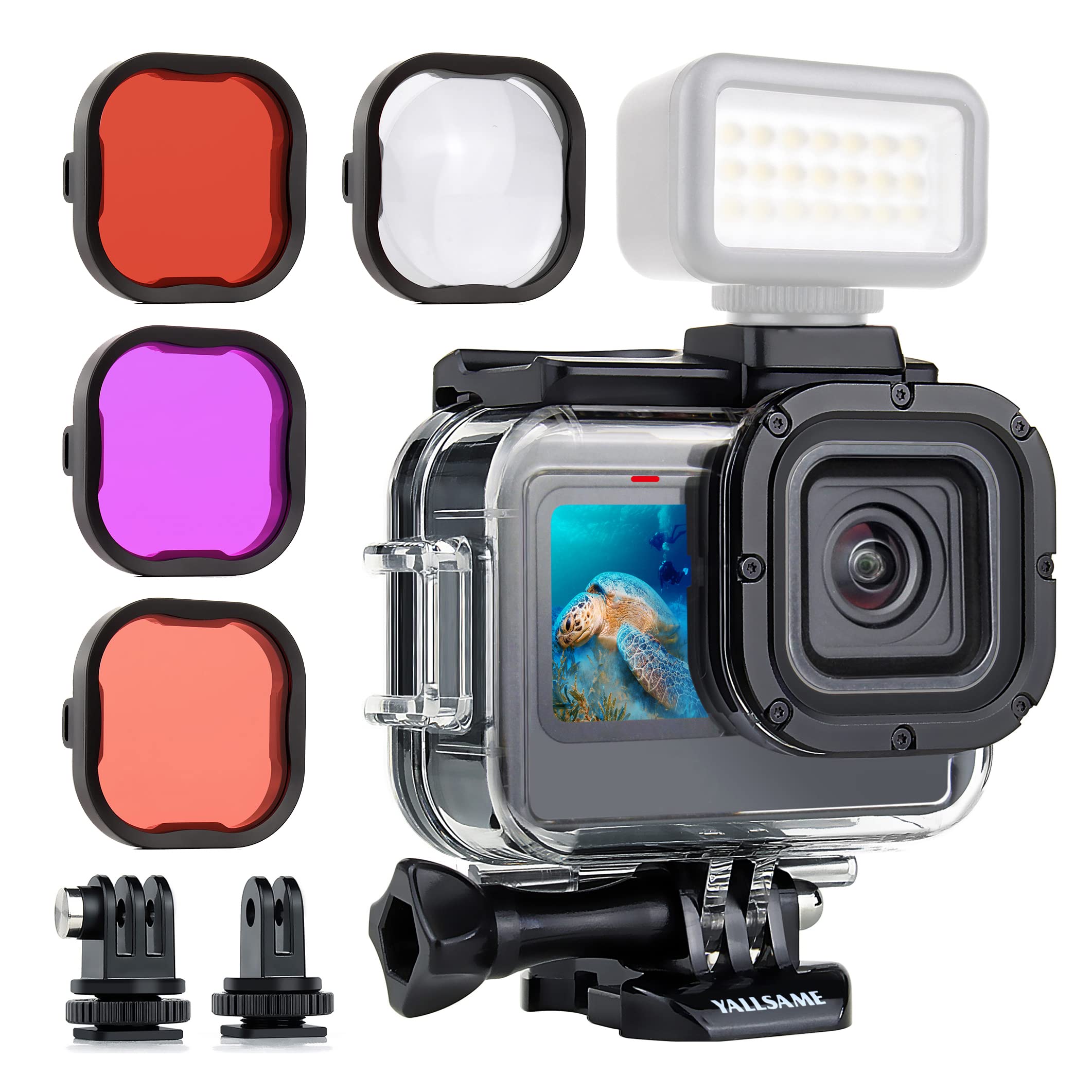 

YALLSAME Waterproof Case for GoPro Hero 13 12 11 10 Black Underwater Dive Protective Housing 4 Pack Macro Scuba Snorkeling Diving Filters for Go Pro 9