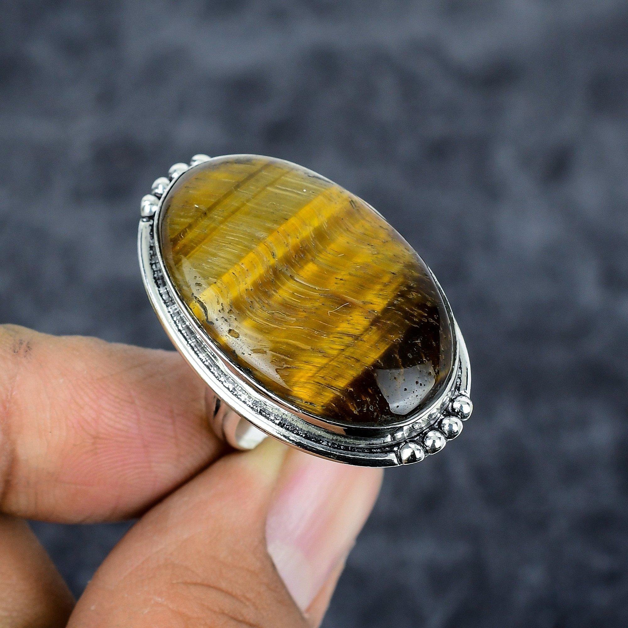 

Tiger Eye Gemstone Handmade 925 Sterling Silver Jewelry Ring Size 8 M-2770