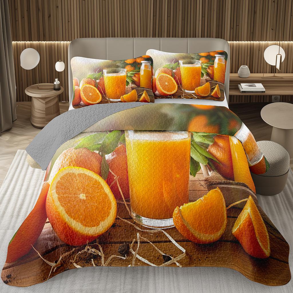 Citroen Twin Queen King Sprei Set Oranje Gewatteerde Sprei 2/3 stuks Zomer Tropisch Fruit Beddengoed Set Botanisch Thema Huisdecoratie