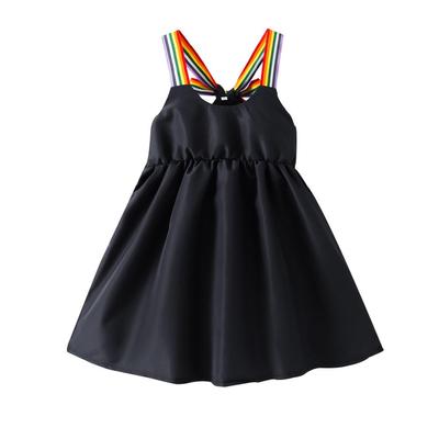 Summer New Children Clothing Rainbow Strap Simply Black Cotton Gilrs Dress Lovely Casual Kids Dresses