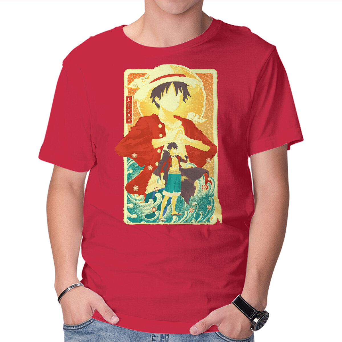 Unisex Crew Neck T-Shirt Great Wave Luffy Graphic Short Sleeve Casual Tee XXXL
