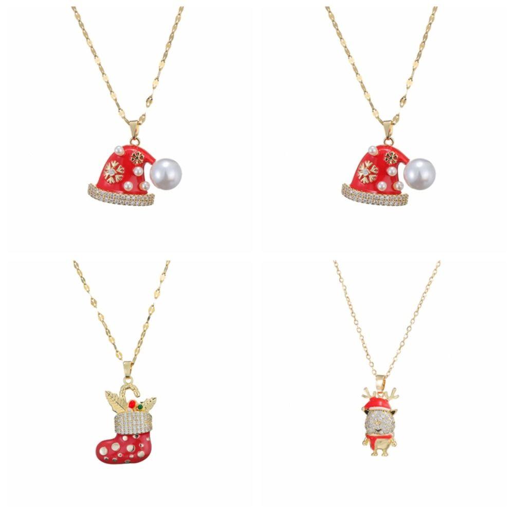 Socks Christmas Rhinestone Necklace Santa Claus Xmas Clavicle Chain Cartoon Pendant Bracelet Gift