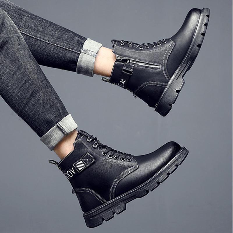 Herren Stiefel mit dicker Sohle 6CM Erhöhung und warm Herbst und Winter Neue Herren High-Top Arbeitsstiefel Jugend Plus Samt Dicke Sohlen 38-44