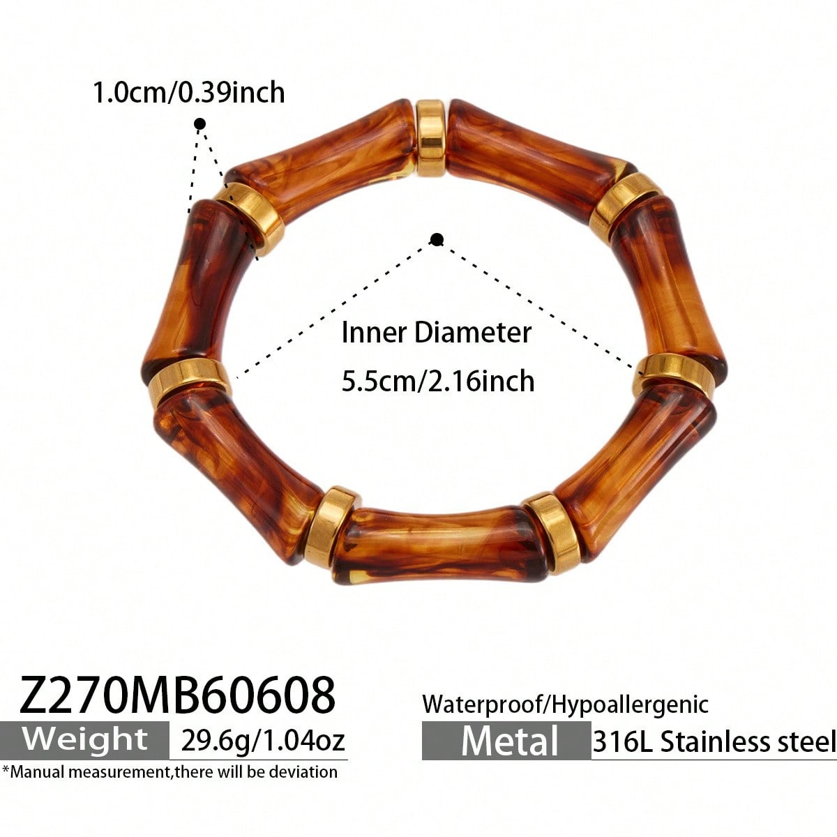 Niche Roestvrij Staal Bamboe Vorm Hars Armband Kleur Matching Sieraden Dames Hand Sieraden amber veelkleurig