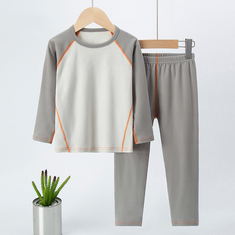 2/4-piece Autumn And Winter Children's Thick Brushed Color Blocked Warm Underwear Set For Boys And Girls Comfortable Sleepwear