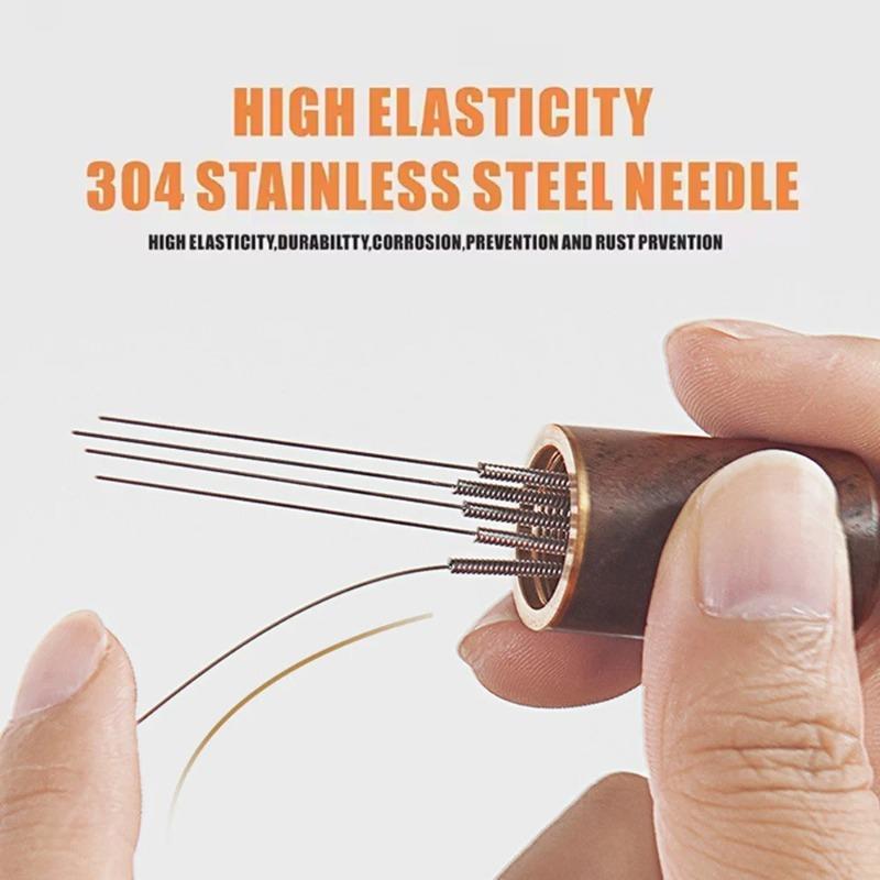Coffee Distribution Needle with Wooden Base, 304 Stainless Steel Needle Type Powder Distributor, Coffee Stirring Tool