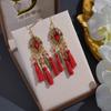 Boho Vintage Crystal Beads Drop Dangle Earrings For Women Handmade Leaf Tassel Geometric Hollow Antique Gold Color Jewelry Gift