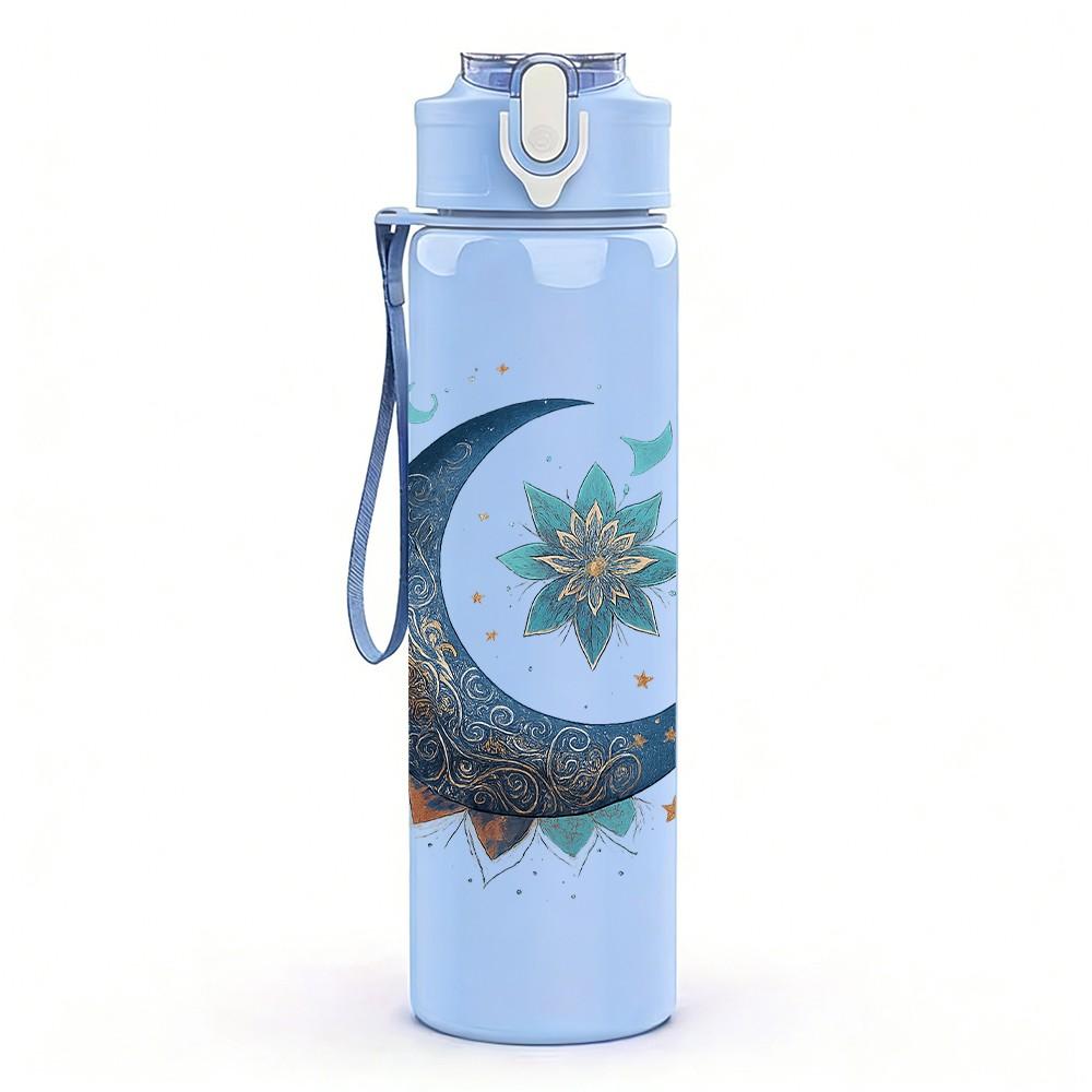 1PC Moon Star Cloud Night Sky Print 750ml Color Plastic Sports Water Bottle Leakproof Flip Straw Lid Suitable for Sports Office Home Use
