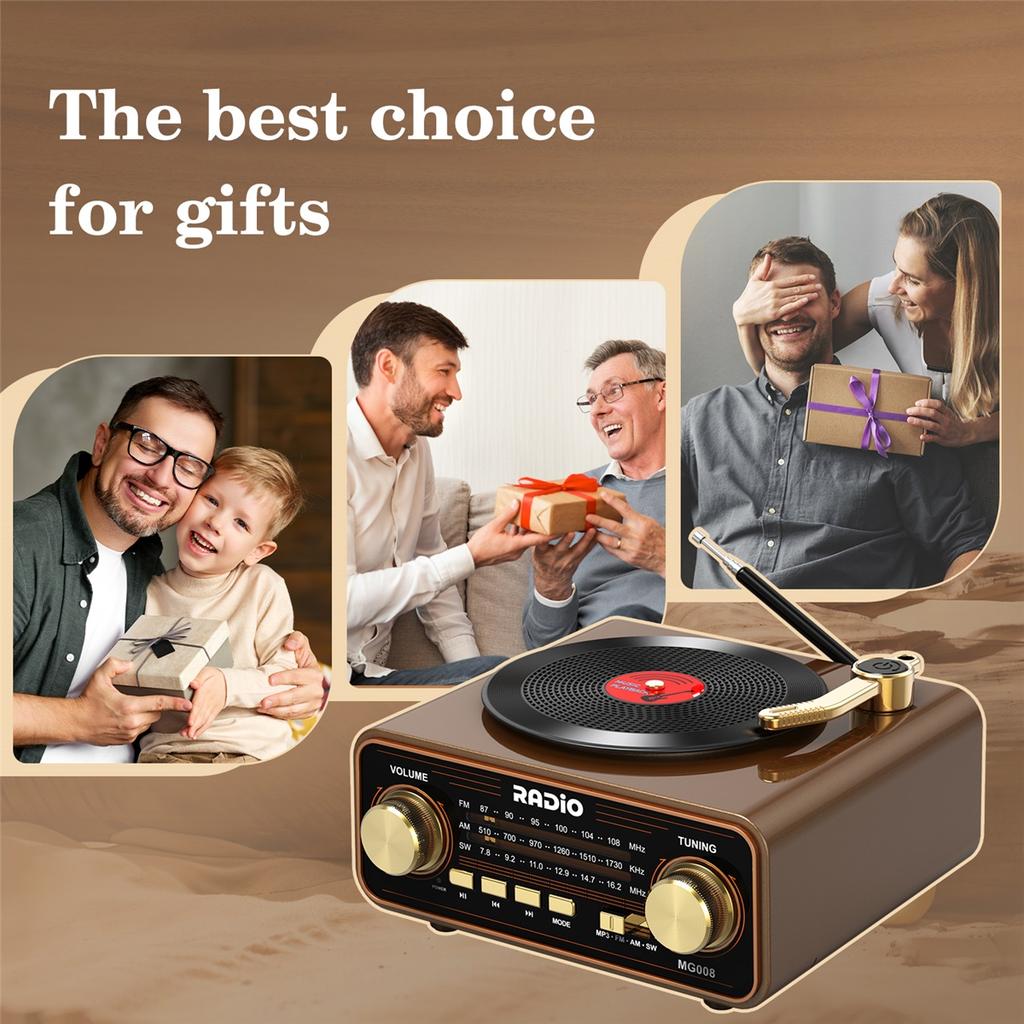 Retro Vinyl Player Style Radio, Portable FM/AM/SW & Wireless Streaming, Unique Vintage Decor For Home & Gift Idea