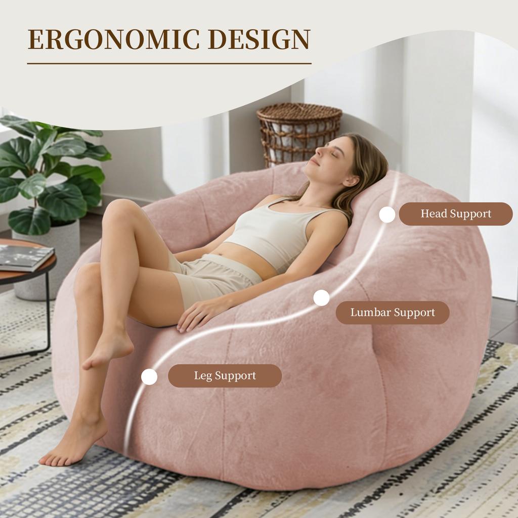 Large Round Bean Bag Lounge Chair with Enhanced Stability for Versatile Living Room and Bedroom Relaxation