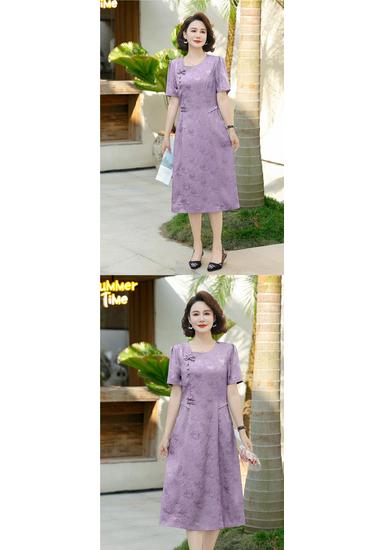 2026 Mom's Fashionable Chiffon Summer Dress - Versatile Mid-Length, Waist-Cinched Style for Middle-Aged & Elderly Women