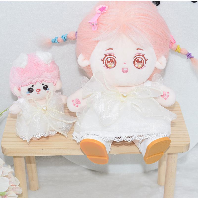White Princess Dress & Headband Set for 20cm Cotton Dolls - 10cm/20cm Size Dress-Up Accessories