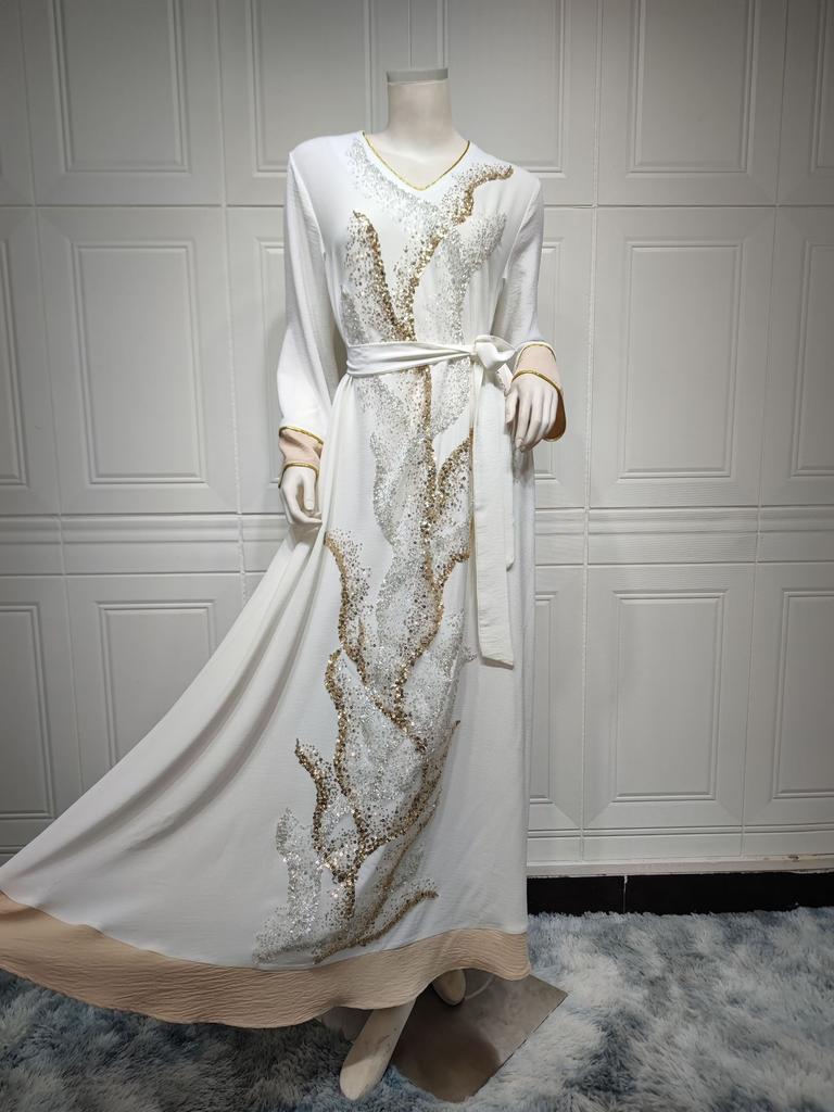 Haine pentru femei Broderie cu paiete Moda Abaya Orientul Mijlociu Rochie musulmană slim fit pentru femei