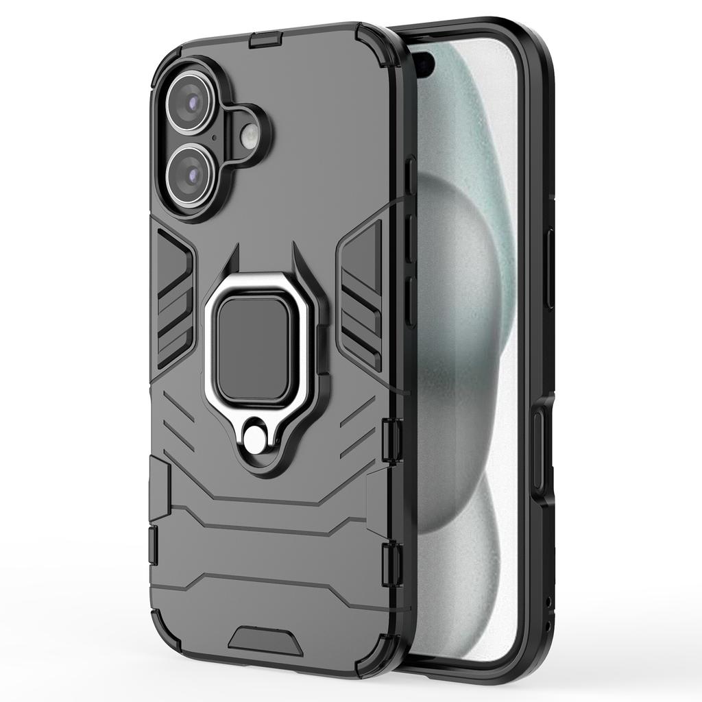 For iPhone 16 Case PC+TPU Ring Holder Kickstand Phone Armor Cover