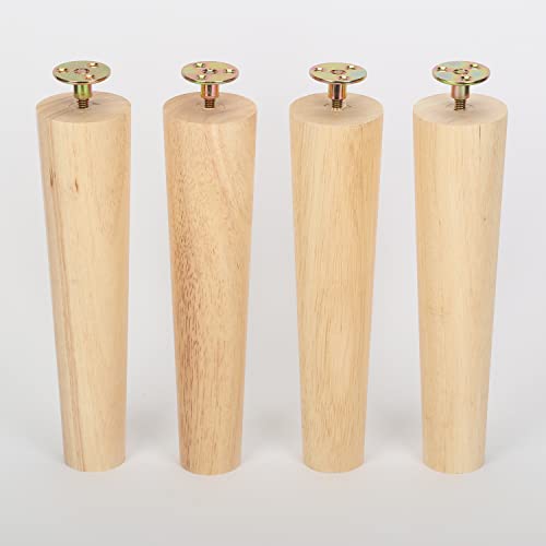 aleawol Set of 4 25cm Wooden Sofa Legs, M8 Compatible, Replacement Furniture Legs, Heavy-Duty Cone-Shaped Support Legs, Non-Slip Mats, Bolts Included,