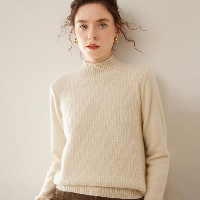 Women's Thickened Cashmere Knit Sweater: Vertical Stripes, Long Sleeves, Solid Color Pullover - Perfect for Layering