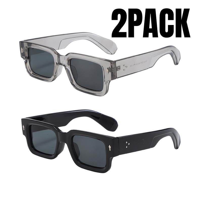 2PACK Square Mens Women Sunglasses European and American Fashion Small Frame Vintage Ins-style Sun Glasses Travelling Driving