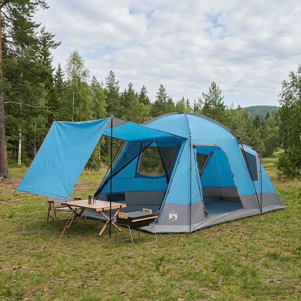 Cabin Tent with Roof Blue 8 Person Polyester and Steel